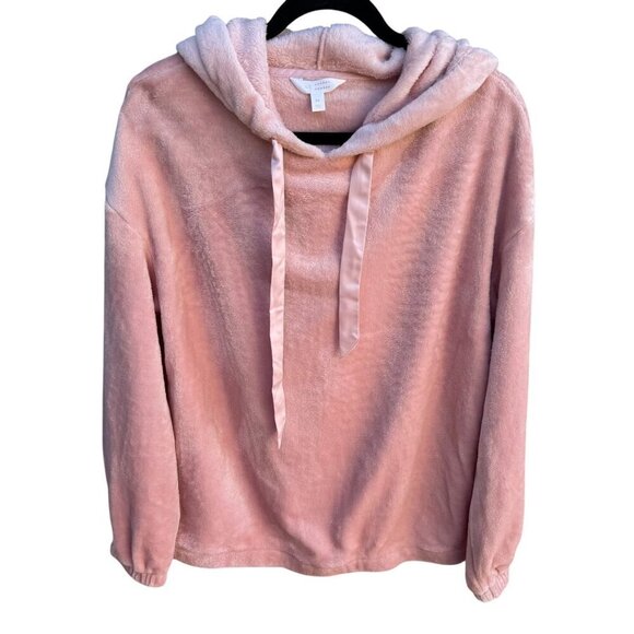 Lauren Conrad Womens Pink Thick Velour Long Sleeve Hooded Sweatshirt Top New M - Picture 1 of 12